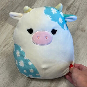 Squishmallows 9” BELANA The Cow DAISY Flower Plush White & Blue